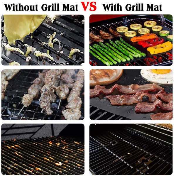 6 stk grillmatte 100 % non-stick grill- og stekematter gjenbrukbare og enkle å rengjøre - fungerer på gass, kull, elektrisk grill - svart