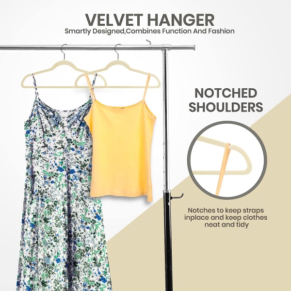 Premium Velvet Galgar 30-pack - Halkfria klädhängare - Elfenbensgalgar - Kostymhängare med 360 graders roterbar krok - Heavy Duty klädhängare