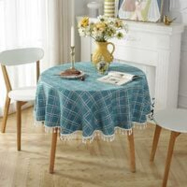 Rund bomulls- och linneduk Anti-fläck fransad duk Tvättbart bordsskydd 140x140cm