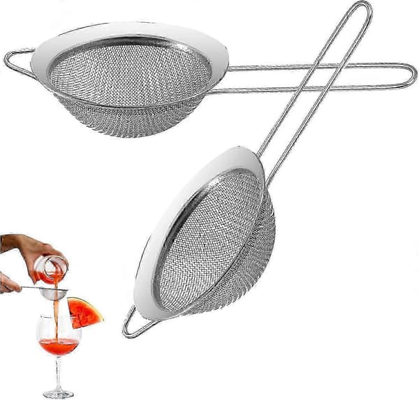 2-pakning finmasket tesil i rustfritt stål med håndtak (8 cm)
