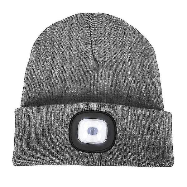 Unisex LED-mössa med ljus, stickade vintermössor med pannlampa