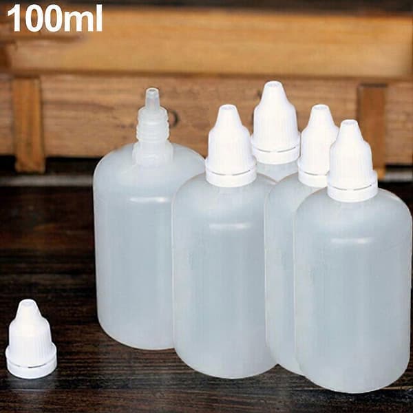 5 stk 5-100 ml tomme klembare dråpeflasker i plast for øyevæske 100ML