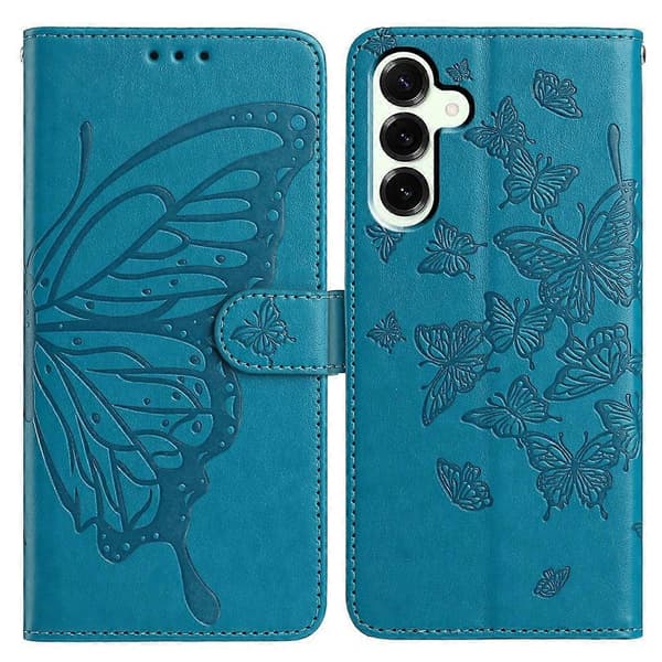 Compatible Case for Samsung Galaxy S25 FE Butterfly Printed Wallet Stand PU Leather Flip Phone Case with Strap Blue