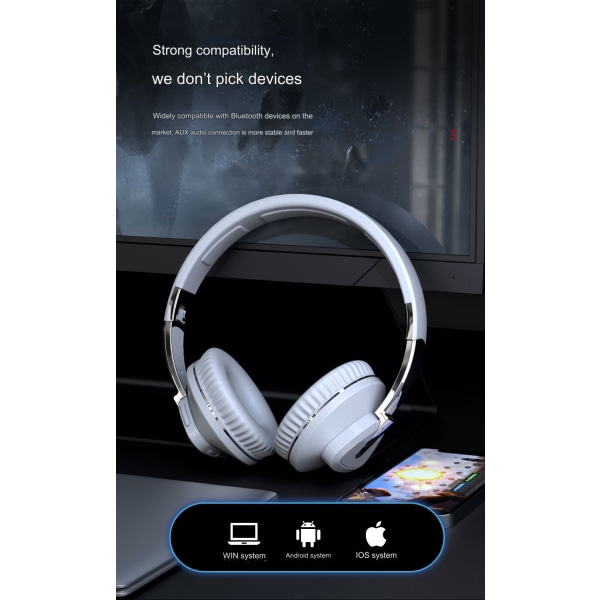 Headset, huvudburna Bluetooth hörlurar, subwoofer, stereo, mobiltelefon, dator, trådlösa Bluetooth hörlurar (Khaki) Khaki