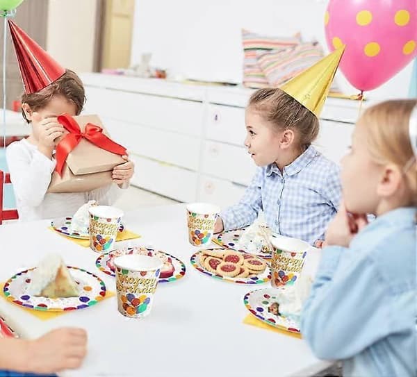 80 STK Regnbue Bursdagsfest Servisesett, Papirtallerkener Kopper Servietter Dekorasjon