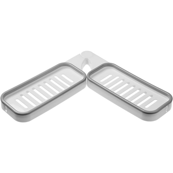 Foldbar badeværelsesopbevaringshylde, 180° roterende bordhjørne dobbeltformål hylde, ingen perforering for at installere bordpladearrangøren (hvid+grå)