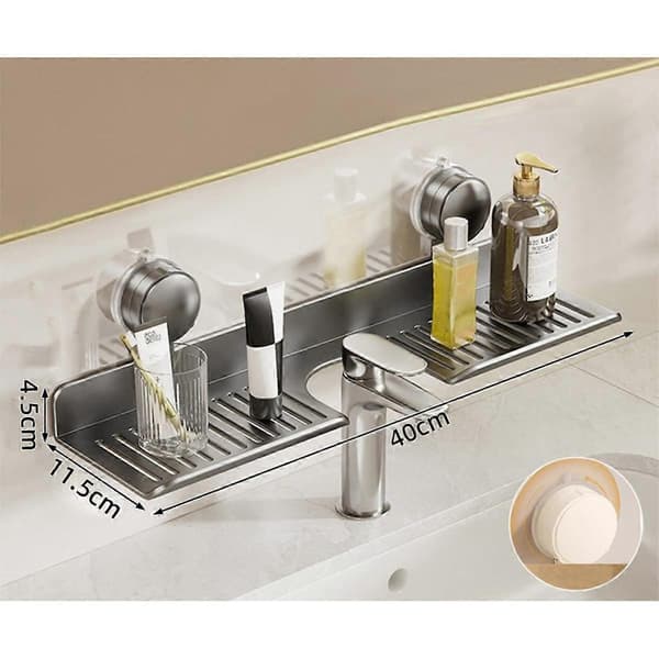 Faucet Shelf with U-shaped Drainage 40 Dark, Suction Cup, No Drilling for Sink and Kitchen