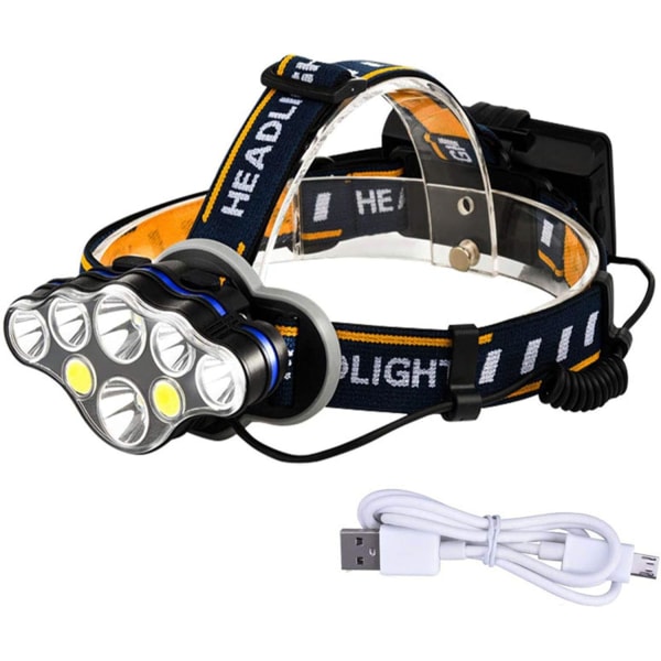 10000ML 8LED Hodelykt, COB Rød/Hvit Lys Super Lyssterk Hodelykt USB Oppladbar for Utendørs Nattfiske, Fotturer, Camping (1 SET)