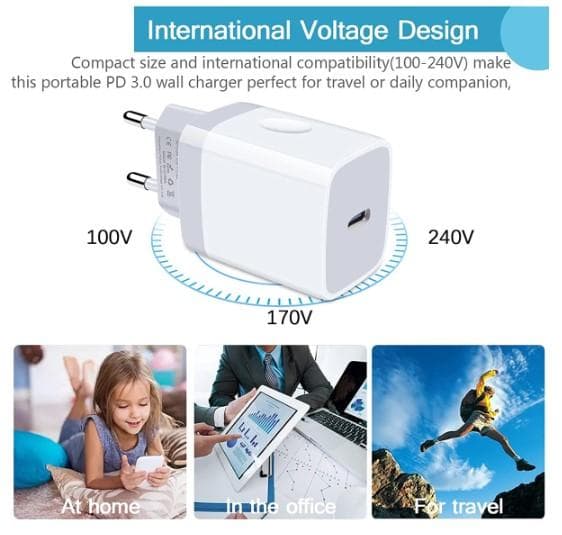 iPhone Hurtigoplader USB-C Strømadapter 20W + 2m Kabel Hvid White (1st Laddare & 1st 2m laddkabel)