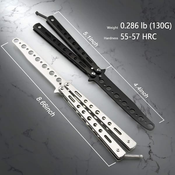 Butterfly Knife - 2-pack Butterfly Knife Training Tool Steel Metal for Practicing Flipping Tricks, Balisong Trainer Black & Silver