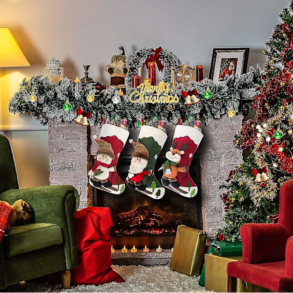 Julestrømper, 46 cm Store Strømper Sett Med 3 Julefigurer Julenissen, Snømann, Reinsdyr 3D Plysj Juletre Hjemmedekorasjoner Og Festtilbehør
