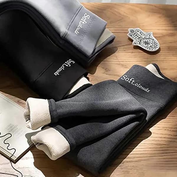 Bløde Skyer Fleece Leggings til Kvinder - Afslappede Varme Vinter Ensfarvede Bukser Gray M