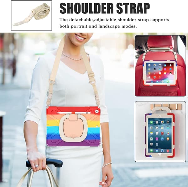 iPad 9th/8th/7th Generation Case, iPad 10.2 Case 2021/2020/2019 with Pencil Holder, Stand, Handle and Shoulder Strap Zenrich Heavy Duty