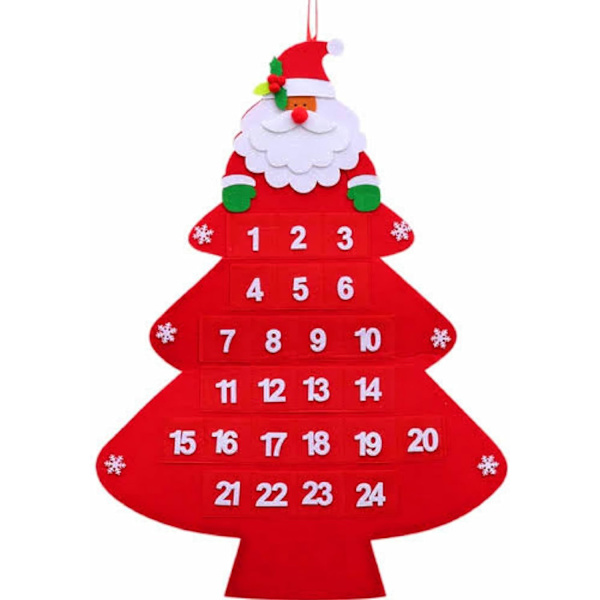 Nedräkning till jul - Barns festliga återanvändbara traditionella filt-adventskalender med 24 dagars fickor - Hängande