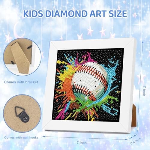 bleihum Baseball diamantkunstsett for barn 8-12 år med ramme 7x7 tommer