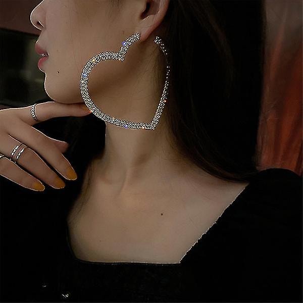 Stora Hjärta Kristall Högörhängen För Kvinnor Bijoux Geometriska Strass Statement Smycken Presenter Guld