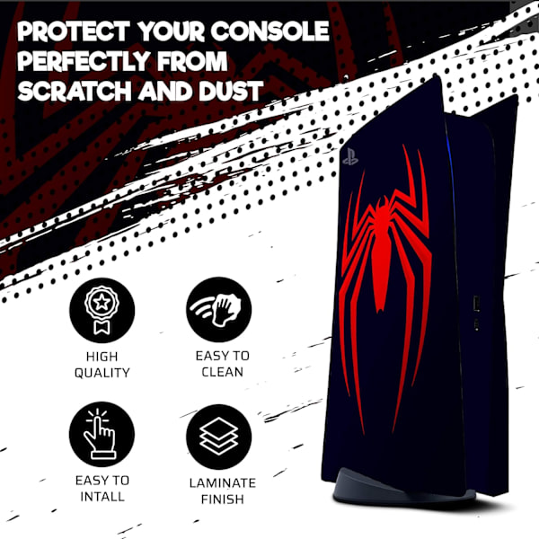 Ps5-skall rød edderkoppbeskyttende omslag vinylklistremerker for Sony Playstation 5 Disk-versjonkonsoll og to Dual Sense 5-klistremerker, Miles