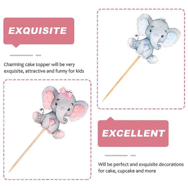 Elefant Cupcake Toppers for dekorasjon 10 stk Bursdagskakedekor