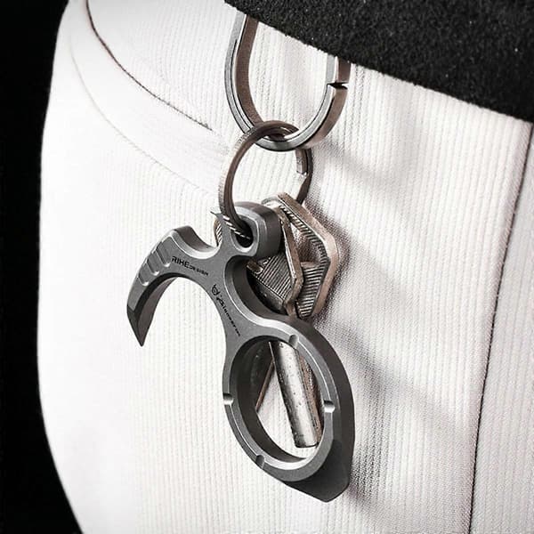 Sandblasted Titanium EDC Tool with Titanium Ring — Compact Bottle Opener and Keychain Multitool