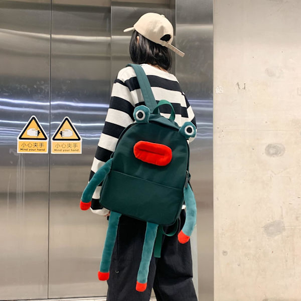 Kvinnors Grod Ryggsäck Handväska - Student Groda Seriefigur Väska Reseryggsäck Casual Mode Arbets Shopping Liten Väska, Marinblå, Reseryggsäck