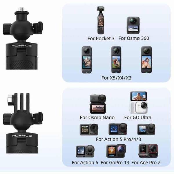 Extendable Tripod Compatible with DJI Pocket 3 and Action 6/X5/X4 — 18.6 Telescopic Selfie Stick