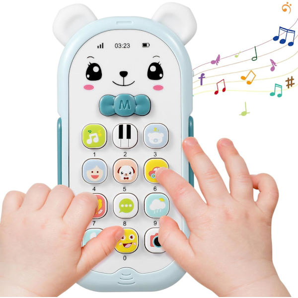 Barnemobiltelefonleke for småbarn, baby sangtelefon, baby smarttelefon, baby falsk telefon, barneleketøysett, elektronisk komponent mobiltelefon, nyfødt (blå)