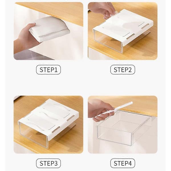 Under-desk Drawer Storage Box — Self-adhesive Pull-out Organizer, PET+ABS