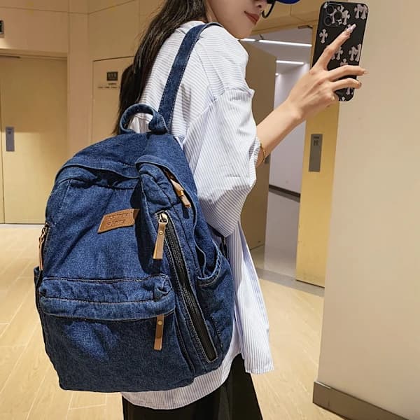 High School Student Backpack Large Capacity Denim Trendy Matching Travel Backpack