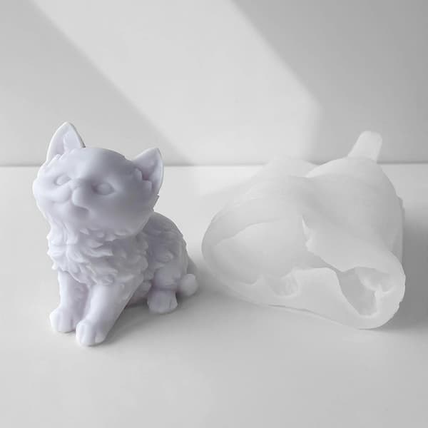 Siddende kat lysforme 3D dyre silikoneform til lysfremstilling DIY håndlavet sæbe aromaterapi epoxyharpiksform B