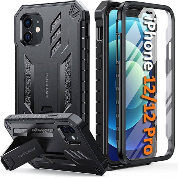 iPhone 12 telefonetui militær kvalitet faldsikkert robust beskyttende cover med kickstand | Mat tekstureret stødsikkert TPU hybrid kofanger etui 6,1 tommer
