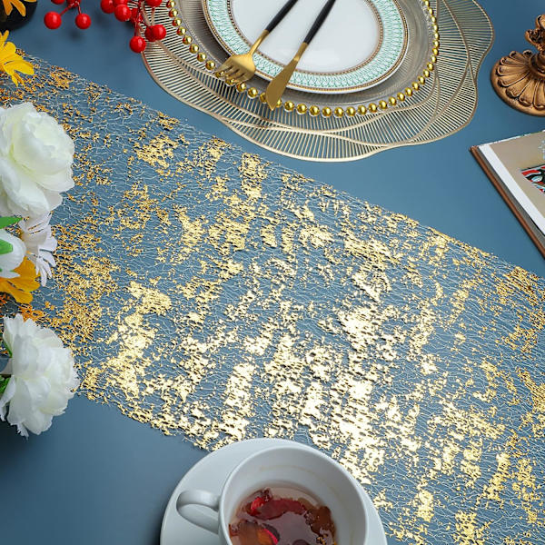 2 stk. Guld Bordløber, Sequin Glitter Folie Metallic Guld Tynd Mesh Bordløber Rulle 11\"x108\", Guld Borddekorationer
