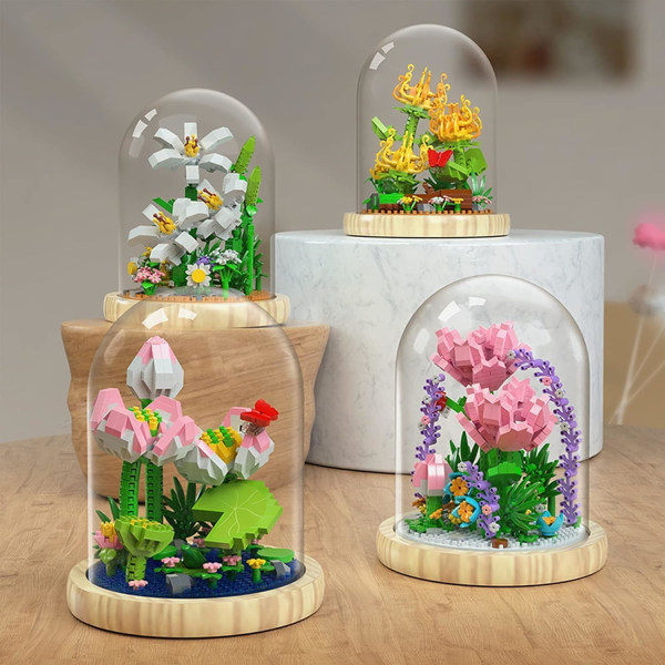 Nejlika Blommor Bukett Byggklossar Leksak 624st Mini Tegelsten Blomster Set, Vuxen Botanisk Samling Vänner Set, Presenter