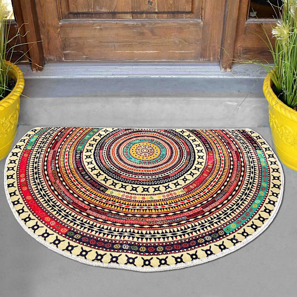 Boho Halvrund Innendørs Inngangsteppe Dørmatter 36x24 Tommer Absorberende Sklisikker Soverom Front Bak Utendørs Velkommen, Bohemia Etnisk Stil Mønster