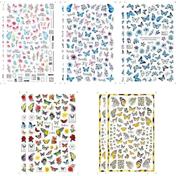 10 Ark Fjärils Nagelkonst Dekaler Självhäftande Nageldekaler Vattenöverföring Vanessa Designs Dekorationer För Nagelgel Polish