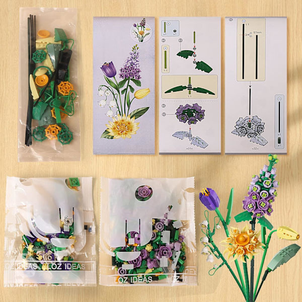 Mini Bricks Blomsterbuket Byggesæt, Kunstige Blomster, DIY Unik Dekoration Hjem, 534 Dele Botanisk Samling