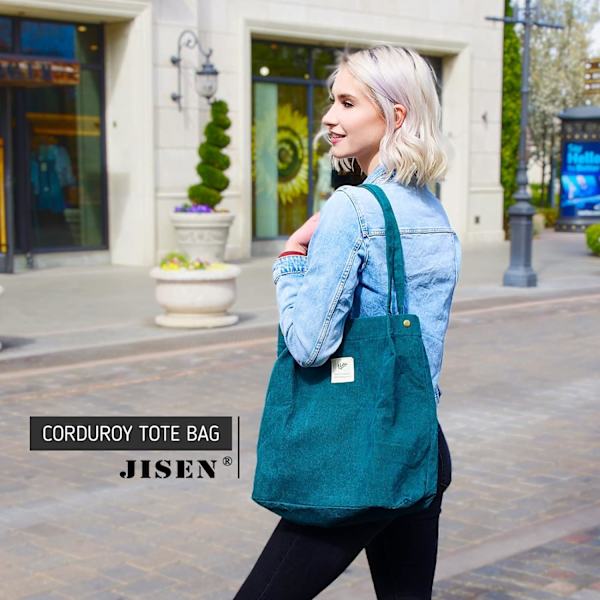 Kordfløyel Tote Bag for kvinner jenter Stor gjenbrukbar bæreveske med innerlomme A-Svart