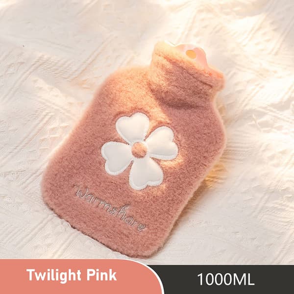Varmvattenflaska Tecknad Plysch Bärbar Mini 1000ML-Rosa