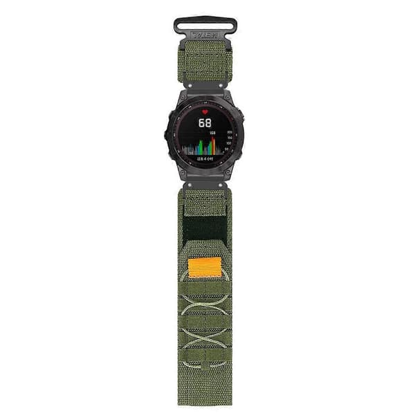 Passer til Garmin Fenix 8/7X/7/6X/6 nylonrem med borrelås 26mm - militærgrønn