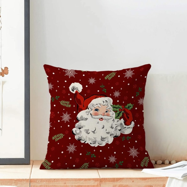 Jul kuddfodral 18x18 tum set om 2 röd tomte snöflingor dekor kasta kuddar vinter jul semester utomhus kuddfodral