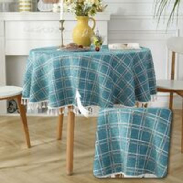Rund bomulds- og linneddug Anti-plettet frynset dug Vaskbar bordbeskytter 140x140cm