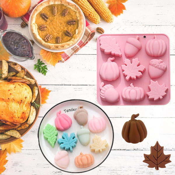 1 stk. efterårs silikone chokoladeform ahornblad, agern og græskar form 3D chokolade slikform velegnet til efterår, thanksgiving, høst tema