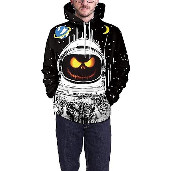 Herr långärmad huvtröja Halloween rolig besättning hals sweatshirt med känguruficka jul flerfärgad 3D-tryck tröja tröja（Storlek：M） Style03 M