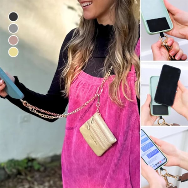 Kedjeväska för mobiltelefoner, telefonrem med dragkedja, 2024 Ny Clip and Go-rem för telefon med plånbok, justerbar svart