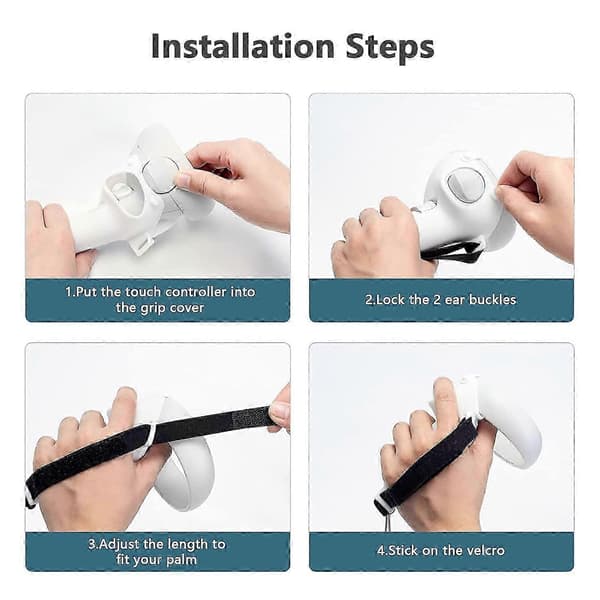 Silikonkontrollerdeksel for Oculus Quest 2 med anti-skli grep og justerbar håndstropp White