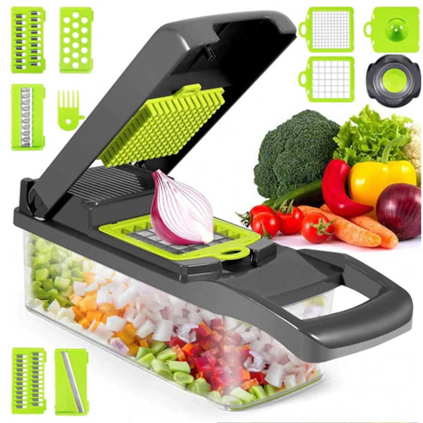 Vegetable Cutter - Multifunctional Vegetable Chopper Mandoline 14-in-1 Grey gray