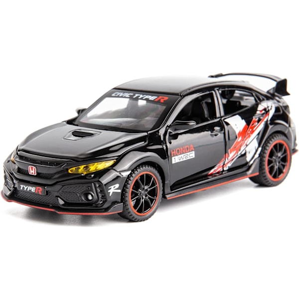 Diecast-auto 1/32 Honda Civic Type-R -malliauto, vetäytyvä leluauto valoilla ja äänillä