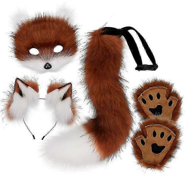 ræv cosplay tilbehør med maske og hale red brown white One size