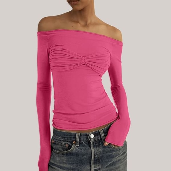 Långärmad tröja dam Basic Crop Top Fashion 2024 Baslager Stretchy Slim Fitted Y2K Tops Mesh Sheer Tshirt (Rosa,M) Pink M