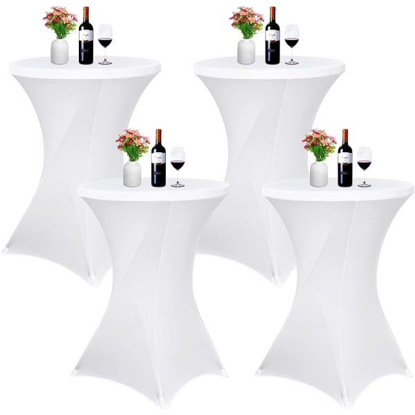 Set of 4 Stretchy Square Corners Cocktail Spandex Tablecloth 81x110cm White for High Table, Round Cocktail Tablecloth(White)