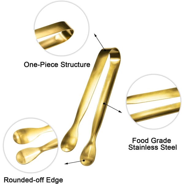 12 stk. serveringstænger, små serveringsredskaber til fester, catering, guldpincetter, fødevaregodkendt 304 rustfrit stål, mini serveringstænger, forretstænger - guld